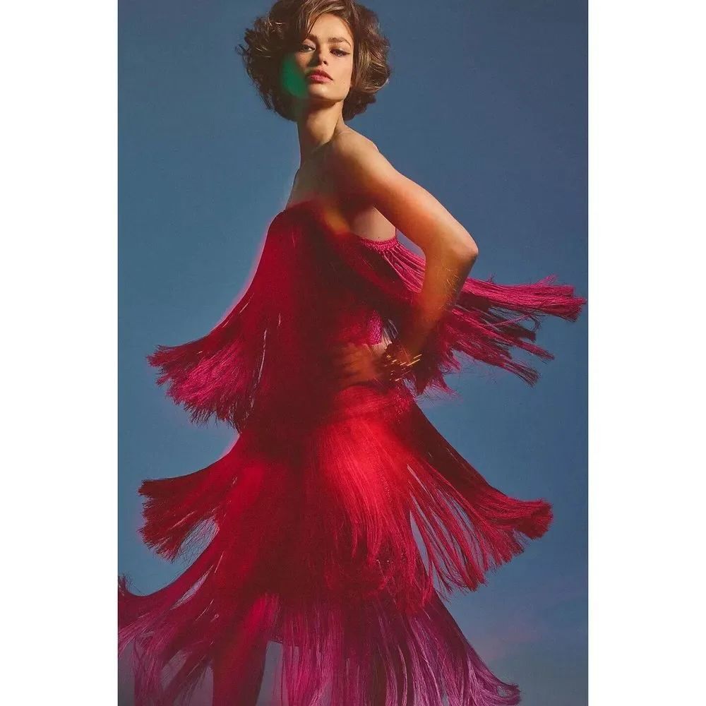 Anthropologie Let Me Be Tiered Fringe Ombre Dress $220